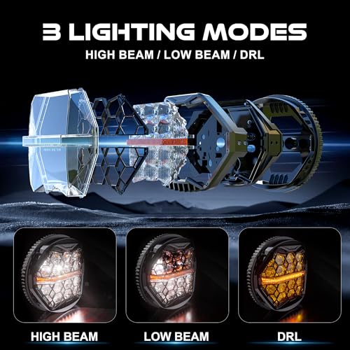LX-LIGHT مصباح أمامي LED معتمد من DOT بحجم 5-3/4" 5.75 بوصة مع إضاءة نهارية باللون الكهرماني متوافق مع دينا ستريت بوب سوبر وايد جلايد لو رايدر نايت رود ترين سوفتيل ديوس مخصص سبورتستر آيرون 883، أسود - Image 4
