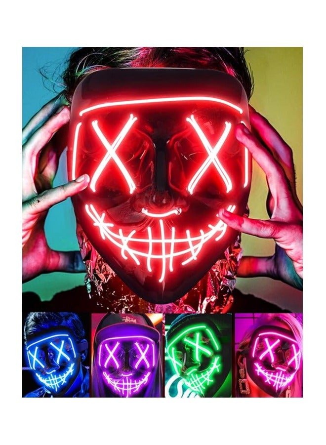 قناع ليزبر للهالوين، قناع مضيء ليد مع سلك نيون، قناع مخيف للهاكر للهالوين، قناع متوهج في الظلام مع 3 أوضاع إضاءة، قناع متوهج مجهول للأولاد والبنات والنساء، أحمر - Image 1