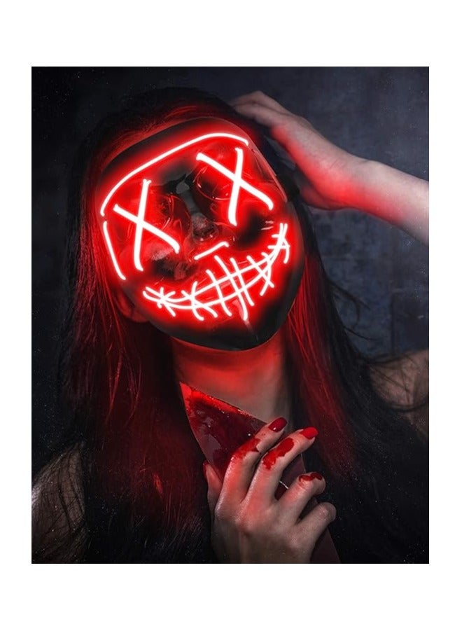 قناع ليزبر للهالوين، قناع مضيء ليد مع سلك نيون، قناع مخيف للهاكر للهالوين، قناع متوهج في الظلام مع 3 أوضاع إضاءة، قناع متوهج مجهول للأولاد والبنات والنساء، أحمر - Image 3