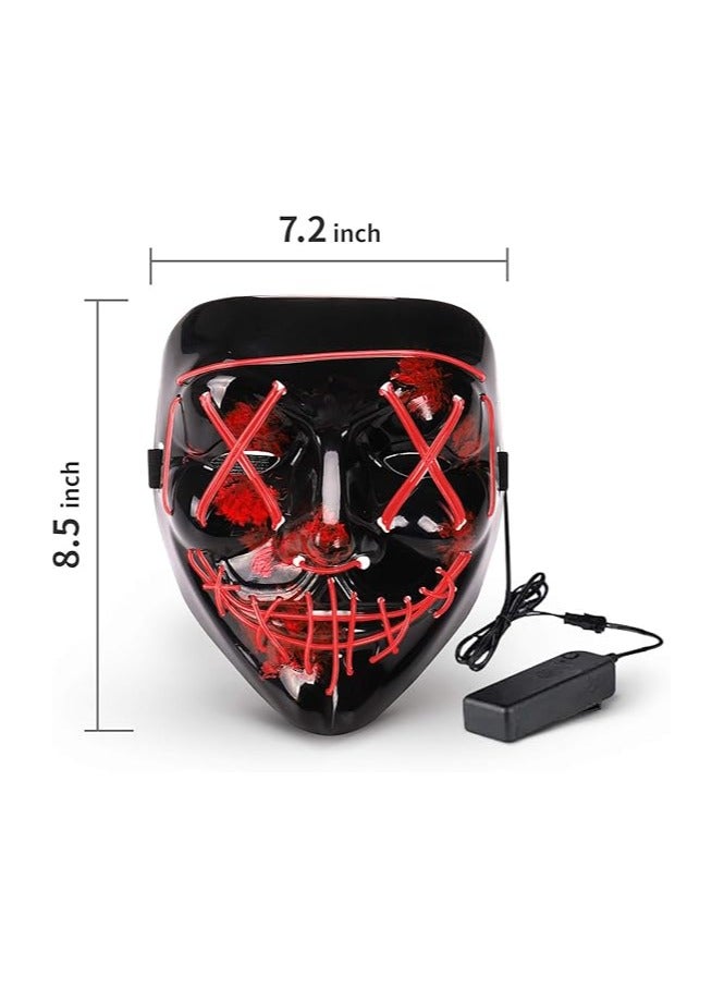 قناع ليزبر للهالوين، قناع مضيء ليد مع سلك نيون، قناع مخيف للهاكر للهالوين، قناع متوهج في الظلام مع 3 أوضاع إضاءة، قناع متوهج مجهول للأولاد والبنات والنساء، أحمر - Image 4
