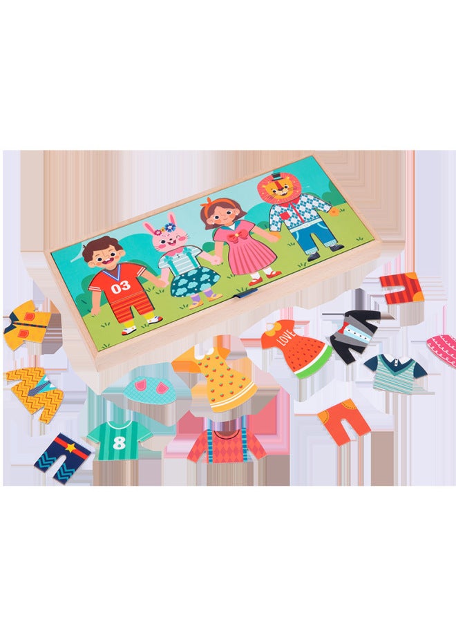 Children's Early Education Jigsaw Wooden Variables Creative Drying Clothes. 7 Dress-up Game Boys And Girls Play House Educational Toys-Color:Clothes Dressing Game - Image 5