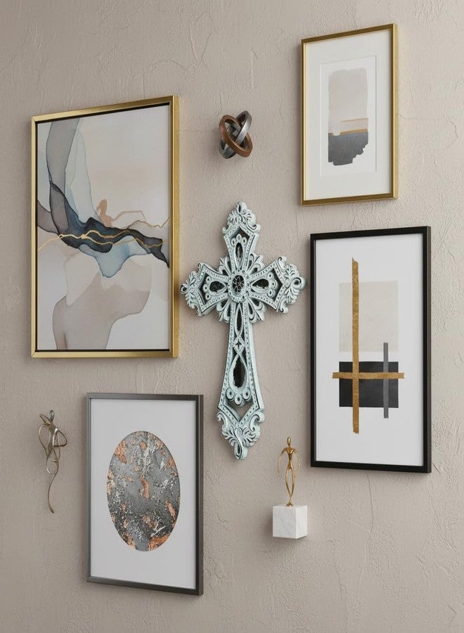 Comfy Hour صليب جداري مجوف مزخرف من كومفي آور، مقاس 13.8 بوصة، لوحة دينية ريفية بيضاء على الطراز الفيكتوري، قطعة فنية جدارية روحانية مصنوعة يدويًا للمنزل أو المكتب، منحوتة من مادة البولي ريزين، قطعة واحدة - Image 5
