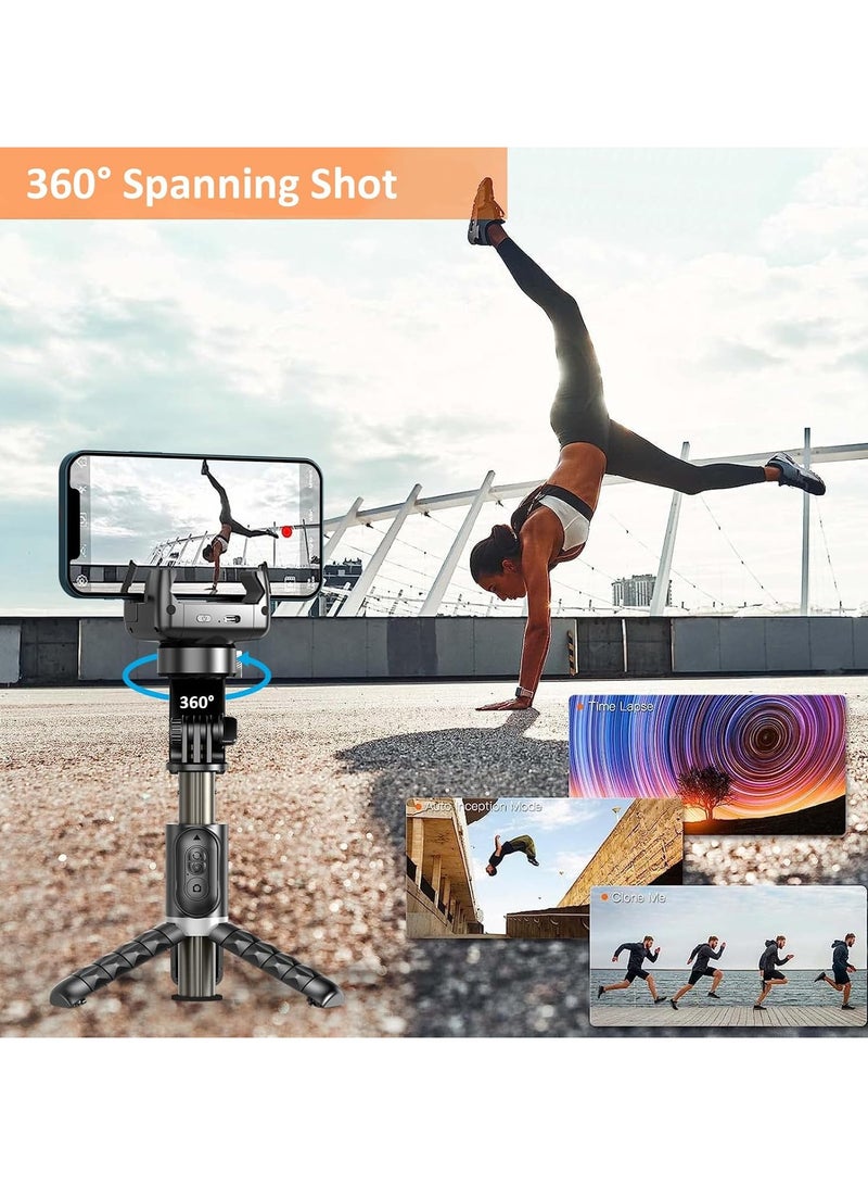 Retractable Selfie Stick Tripod with Fill Light for Travel, Portable 1-Axis Stabilizer, 360° Auto Rotation for Beginners, For Smartphone Vlog Tiktok Videos - Image 2