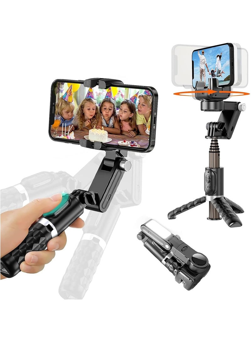 Retractable Selfie Stick Tripod with Fill Light for Travel, Portable 1-Axis Stabilizer, 360° Auto Rotation for Beginners, For Smartphone Vlog Tiktok Videos - Image 1