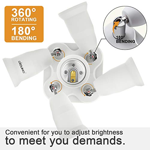 DiCUNO 5 in 1 E26 Light Socket Splitter Adapter, Standard Base LED Bulbs Converter, 360 Degrees Adjustable 180 Degree Bending, 5 Way Bulbs Socket Holder - Image 2