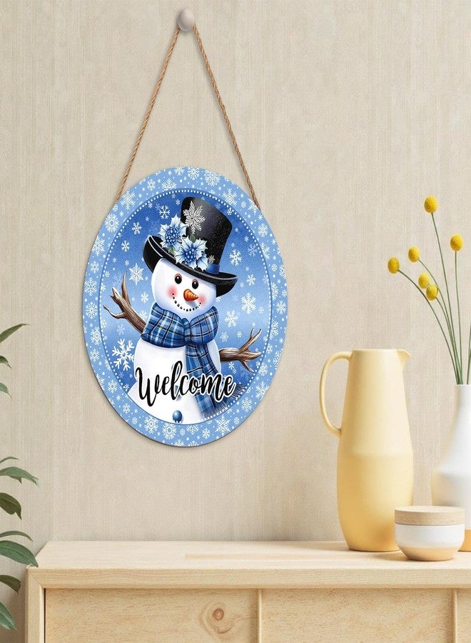 Harooni Welcome Winter Snowman Blue Sign for Front Door Christmas Snowflake Wood Door Hanger 12"x12" Holiday Welcome Decorations Rustic Wreath Wall Hanging Decorative for Home Wall Porch Yard Garden - Image 5