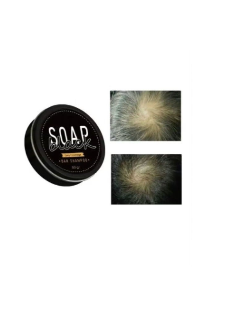 Black Soap Grey Coverage Bar Shampoo 50g, hair darkening soap bar with botanical herbal extracts for hair growth and dye free solution to gray hair - Image 3