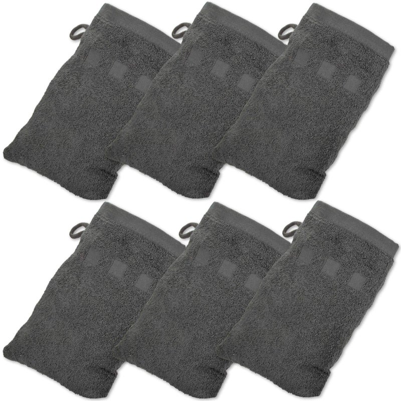 Made Easy Kit Bath Mitts  Pack of 6  6 x 9 European Style Washcloth with Loop Charcoal 6 x 9 inches - Image 1