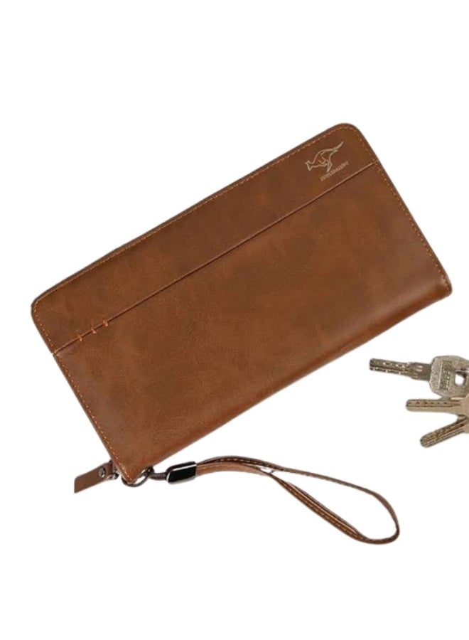 Best-selling men's wallet - can be used as a small handbag in the original kangaroo pattern, brown - Image 1