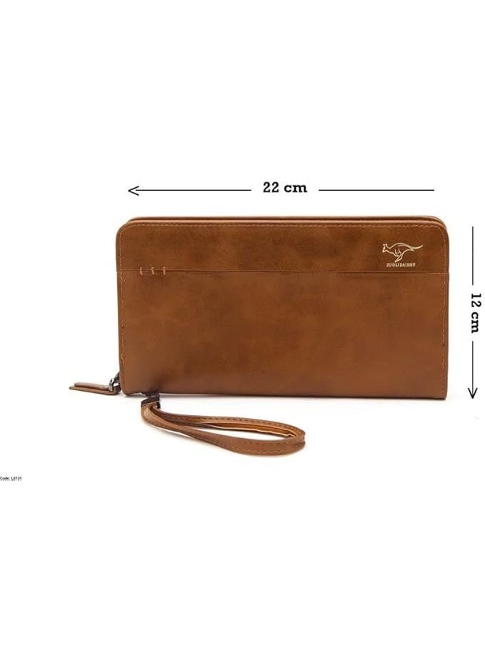 Best-selling men's wallet - can be used as a small handbag in the original kangaroo pattern, brown - Image 4