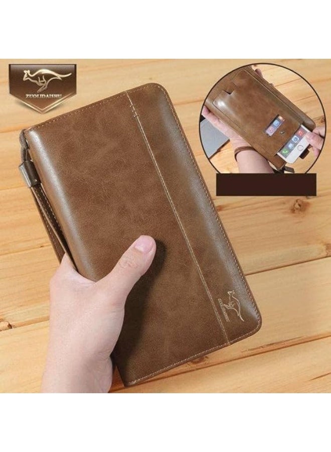 Best-selling men's wallet - can be used as a small handbag in the original kangaroo pattern, brown - Image 3