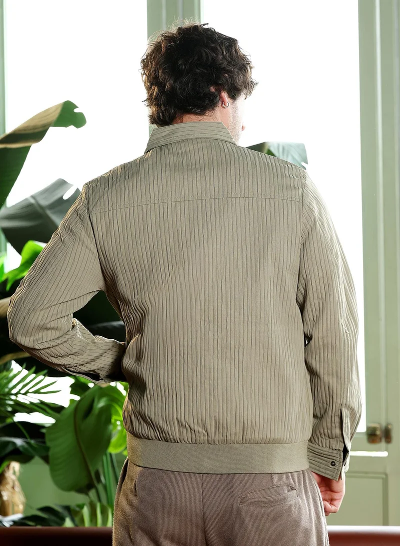 CAHOOT  Men's Light Olive Zip-Front Crushed-Tactile Jacket for Men | Best Price UAE