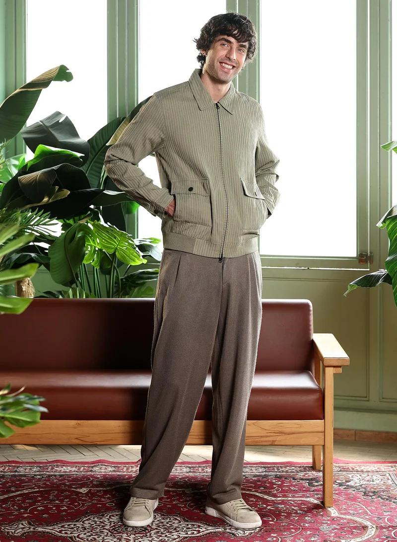 CAHOOT  Men's Light Olive Zip-Front Crushed-Tactile Jacket for Men | Best Price UAE