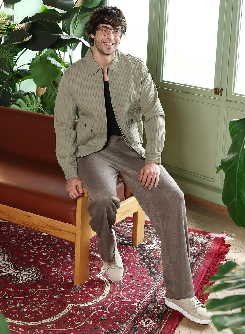 CAHOOT  Men's Light Olive Zip-Front Crushed-Tactile Jacket for Men | Best Price UAE