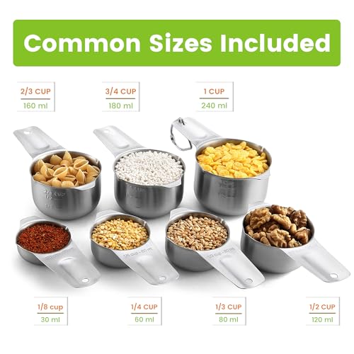 Spring Chef Stainless Steel Measuring Cups Set of 7 with Pour Spout - Nesting Kitchen Tools with Easy Read Markings to Measure Dry or Liquid Ingredients - Metal Measuring Cups for Baking & Cooking - Image 3
