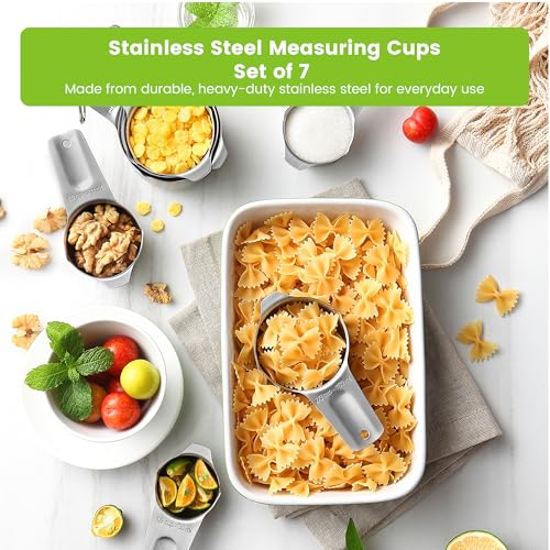 Spring Chef Stainless Steel Measuring Cups Set of 7 with Pour Spout - Nesting Kitchen Tools with Easy Read Markings to Measure Dry or Liquid Ingredients - Metal Measuring Cups for Baking & Cooking - Image 2