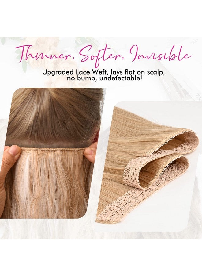 REECHO Invisible Wire Hair Extensions with Thinner Softer Lace Weft Adjustable Size Removable Secure Clips in Wavy Secret Hairpiece for Women 12 Inch (Pack of 1) - Medium Blonde with Blonde Highlights - Image 2