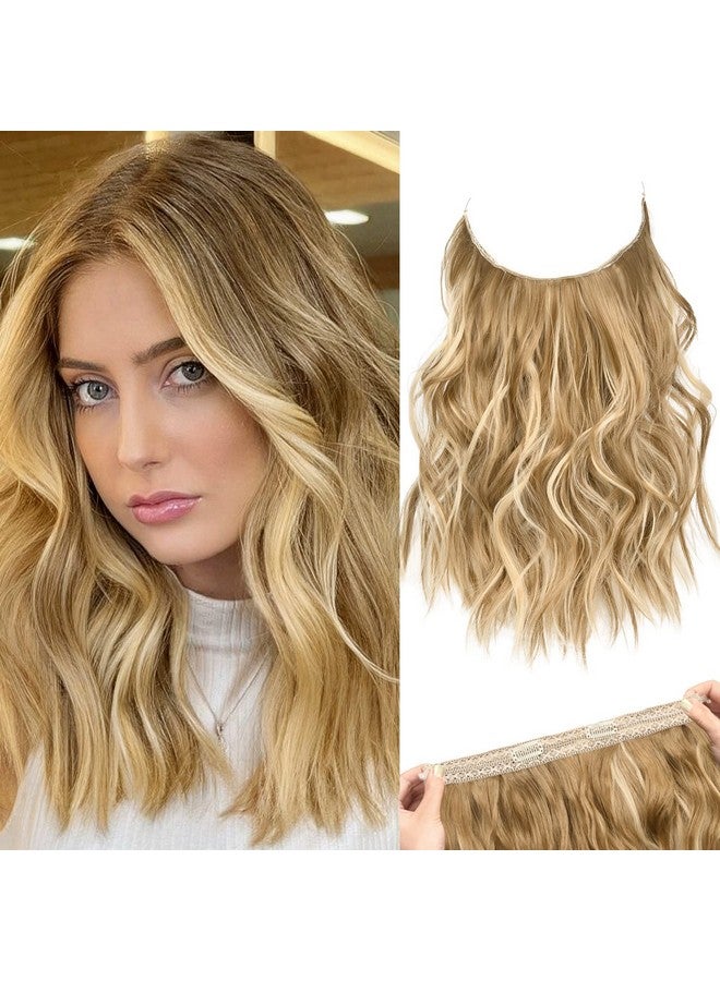 REECHO Invisible Wire Hair Extensions with Thinner Softer Lace Weft Adjustable Size Removable Secure Clips in Wavy Secret Hairpiece for Women 12 Inch (Pack of 1) - Medium Blonde with Blonde Highlights - Image 1