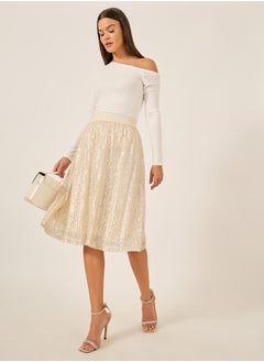 Styli Sequin Embellished A-Line Midi Skirt  - Image 1