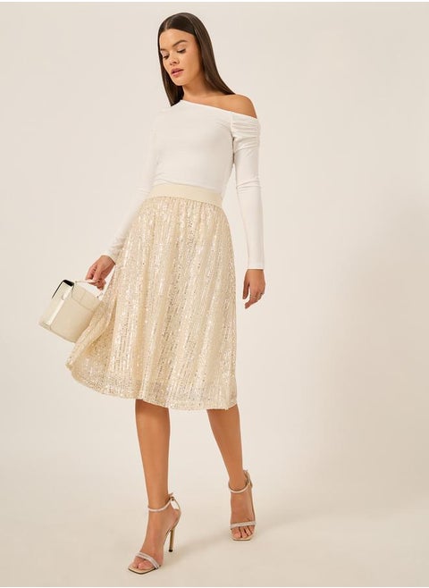 Sequin Embellished A-Line Midi Skirt