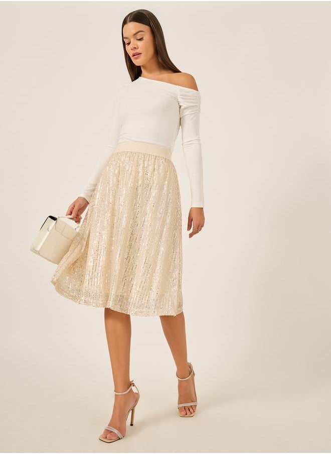 Styli Sequin Embellished A-Line Midi Skirt  - Image 1