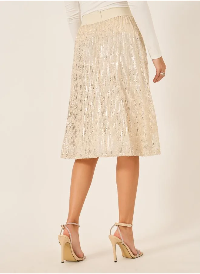 Styli Sequin Embellished A-Line Midi Skirt