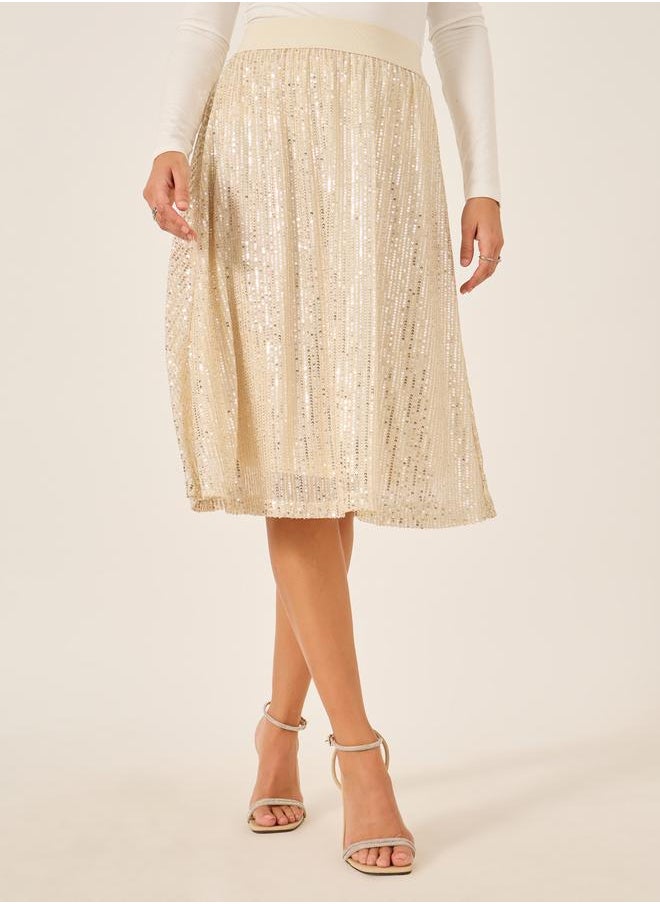 Styli Sequin Embellished A-Line Midi Skirt  - Image 2