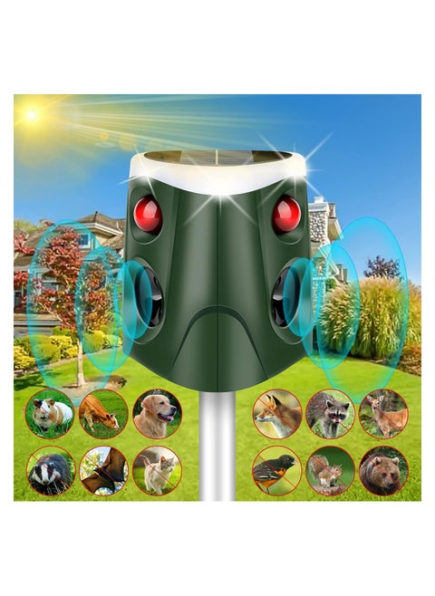 Ultrasonic Animal Repeller Outdoor 360° Animal Deterrent Solar Dog Chaser Ultrasonic Solar Powered Animal Repeller Waterproof Animal Repeller Protect Farm for Dogs Bird Skunk Rabbit Squirrel