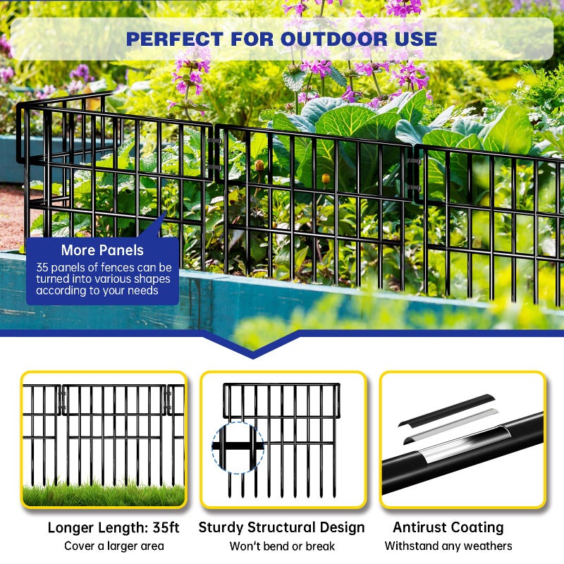 NANYEZH 25 Panels Animal Barrier Fence, 27 Ft(L) X 13 in(H) No Dig Garden Edging Border for Yard, Anti Digging Defense Barrier, Rustproof Metal Outdoor Decorative Garden Fences for Dogs, Rabbits - Image 4