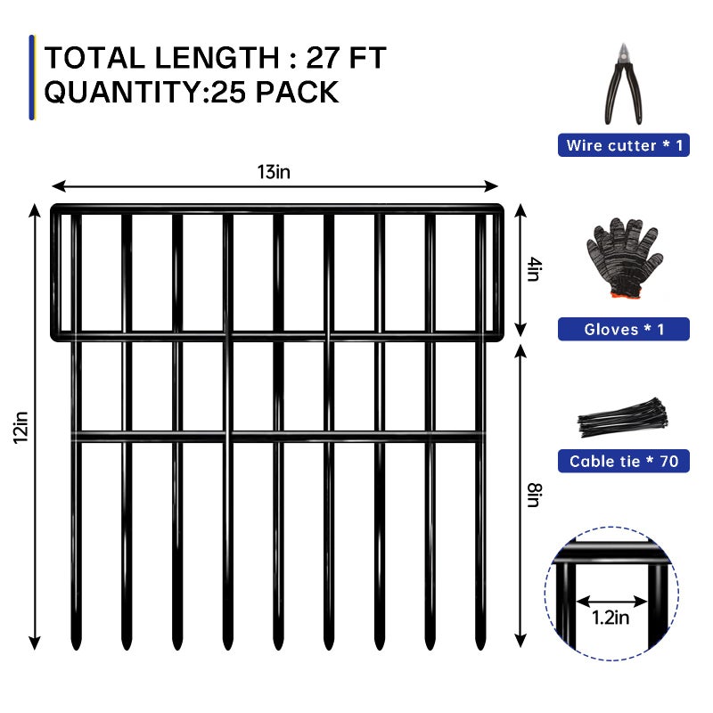 NANYEZH 25 Panels Animal Barrier Fence, 27 Ft(L) X 13 in(H) No Dig Garden Edging Border for Yard, Anti Digging Defense Barrier, Rustproof Metal Outdoor Decorative Garden Fences for Dogs, Rabbits - Image 3