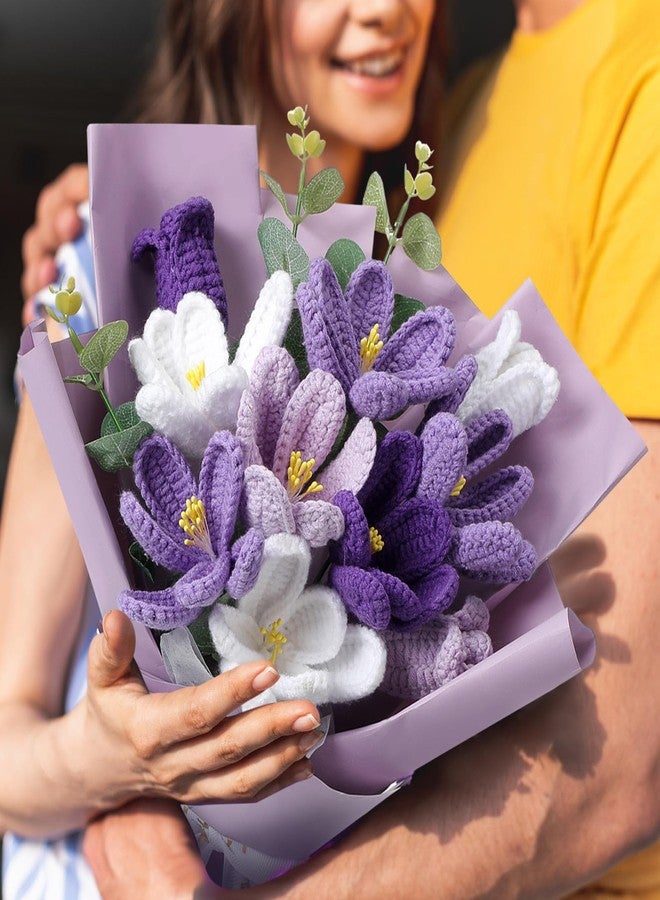 Juinte Mothers Day Crochet Flowers Bouquet Gift Completed Handmade Knitted Flowers with LED Lights Tulips Bouquet Gift for Mother Day Women Birthday Graduation Wedding Home(Purple) - Image 5