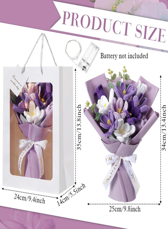 Juinte Mothers Day Crochet Flowers Bouquet Gift Completed Handmade Knitted Flowers with LED Lights Tulips Bouquet Gift for Mother Day Women Birthday Graduation Wedding Home(Purple) - Image 2