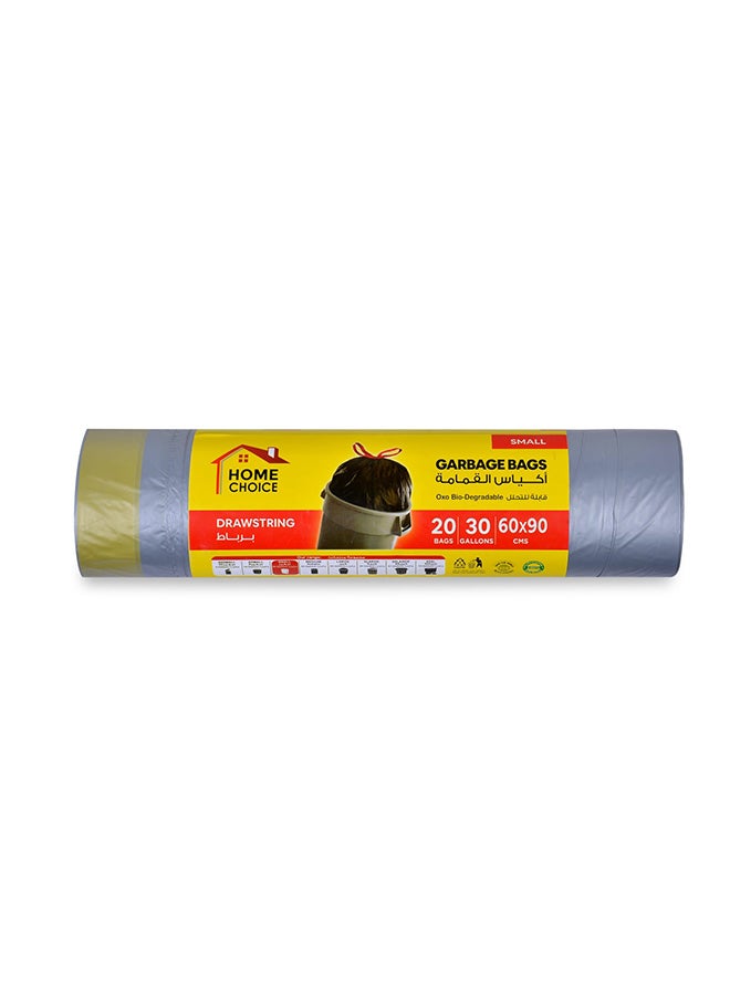 HOME CHOICE 10 Gallons, Pack of 20-Pieces, Size 54*60 cm, Drawstring Garbage Bags Rolls, Bio-Degradable, Bin Liners with Ribbon Neck Tie - Image 1
