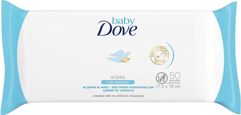 Baby Dove Rich Moisture Wipes - Pack of 50 Hypoallergenic and Alcohol-Free Wipes for Delicate Skin - Image 2