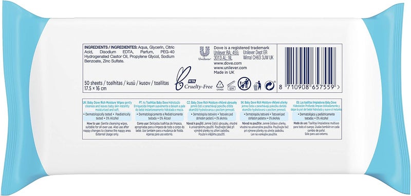 Baby Dove Rich Moisture Wipes - Pack of 50 Hypoallergenic and Alcohol-Free Wipes for Delicate Skin - Image 3