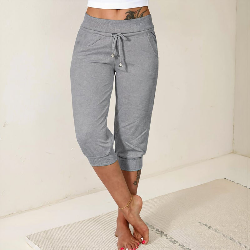 Womens Casual Cropped Pants Multi Scene Use Yoga Walking Home Workout Comfy Beige - Image 2