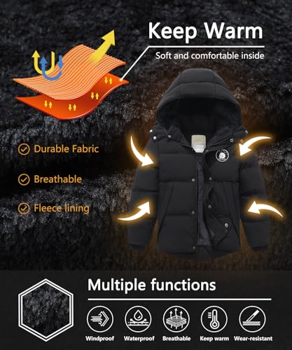 BYLESIN Kids Boy's Winter Waterproof Puffy Cotton Jacket Fleece Lined Lightweight Down Coat Thick Hooded Outdoor Coat - Image 5