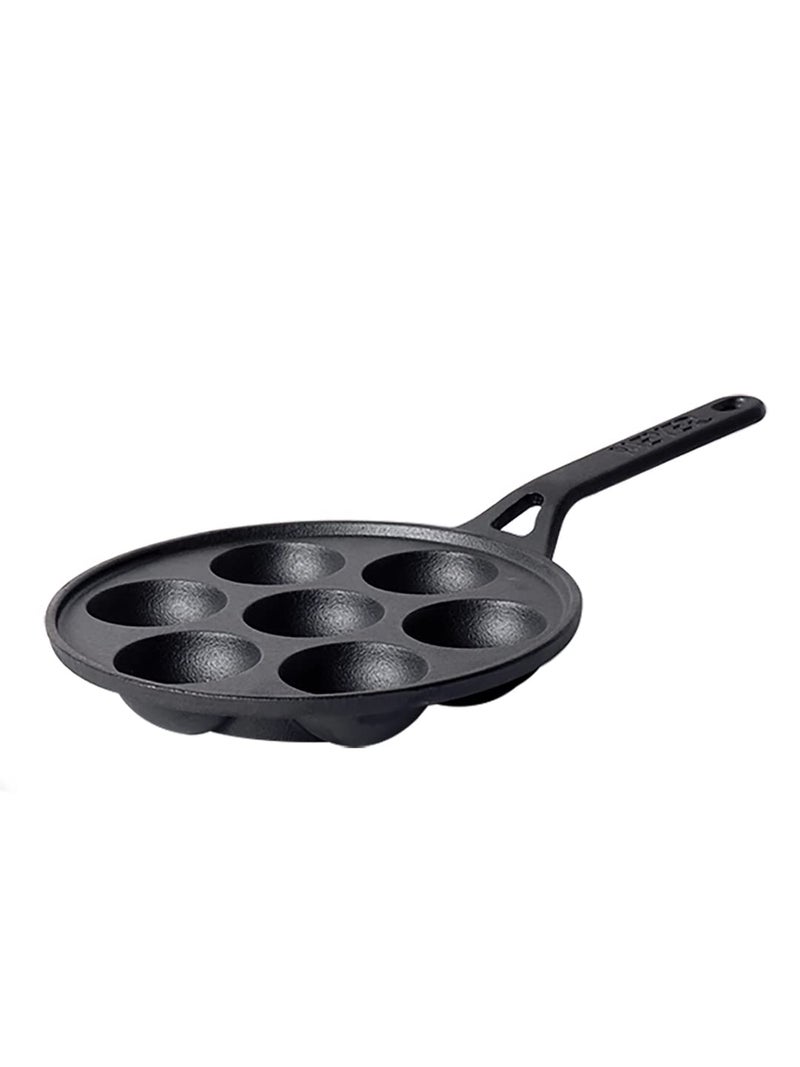 Meyer Pre Seasoned Cast Iron 7 Cavity Appam Patra Paniyarakkal | Paniyaram | Appam Pan | Pan Cake Maker | Appam Maker | Ponganal Maker | Kuzhi | Paddu Tawa Single Handle, 20cm (Black) - Image 1