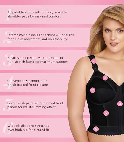 Exquisite Form womens Exquisite Form Fully Women's Front Close Longline Posture #5107530 Bra, Black, 38B US - Image 5