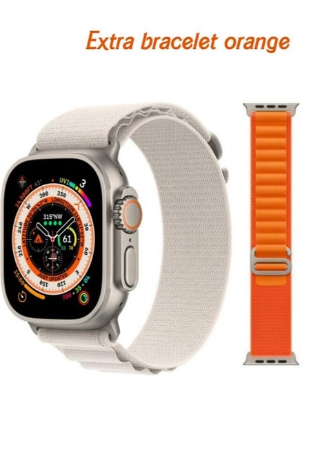 BC ULTRA Smart Watch Series 8 With A Full Screen Wireless Charging And Supports GPS With An Additional Bracelet Silver / Orange -  Size 49 mm / 2.05 Inch