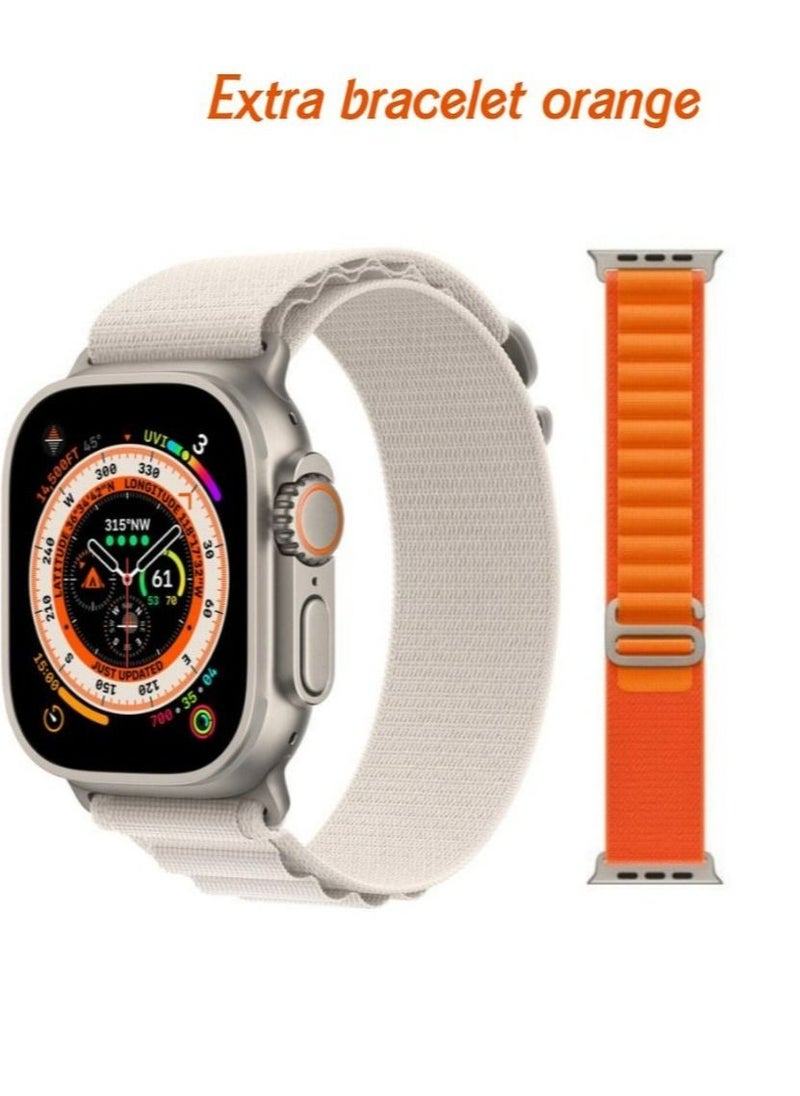 BC ULTRA Smart Watch Series 8 With A Full Screen Wireless Charging And Supports GPS With An Additional Bracelet Silver / Orange -  Size 49 mm / 2.05 Inch