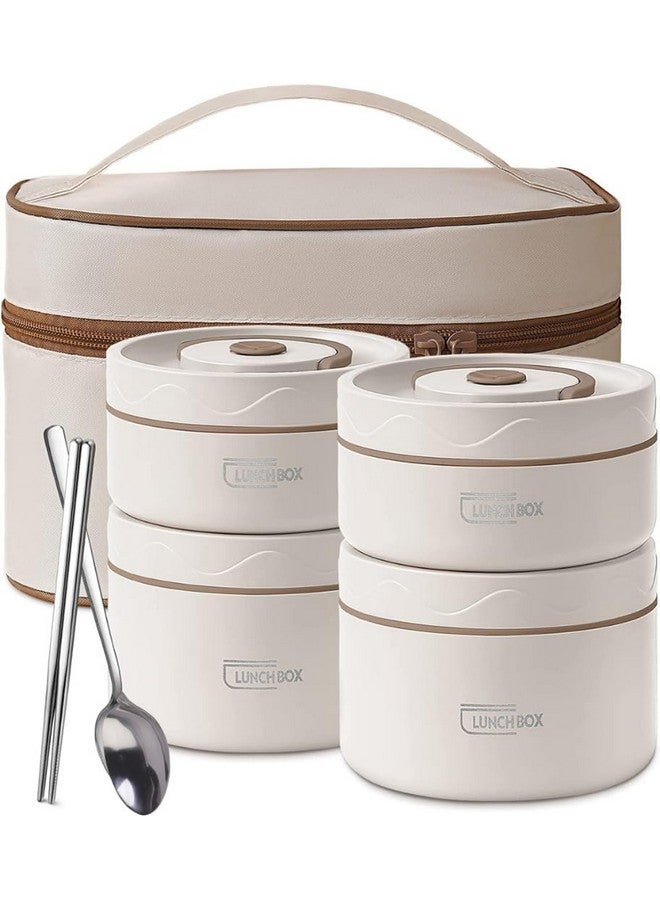 daiDokoro Plastic 4 Insulated Container Lunch Box Set With Thermal Bag & Cutlery For Students/Office/College/Picnic - (Cream, 2500 Ml) - Image 1
