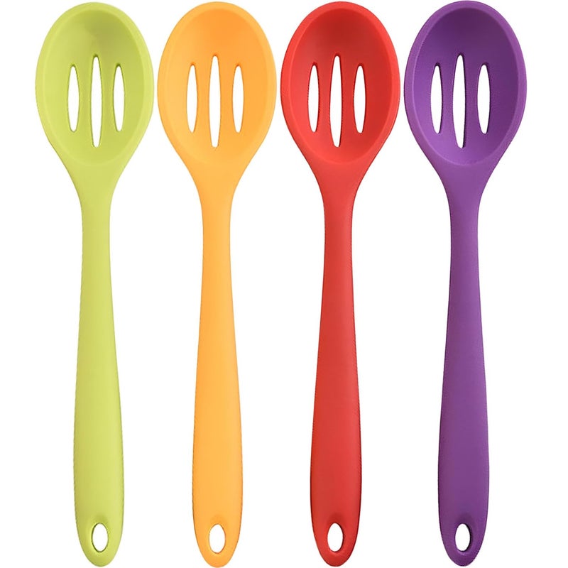 4 Pieces Silicone Mixing Spoon Heat Resistant Basting Utensil Nonstick Spoon 82 Multicolored Spoons Set for Mixing Baking Serving Stirring and Scraping Red Green Yellow Orange