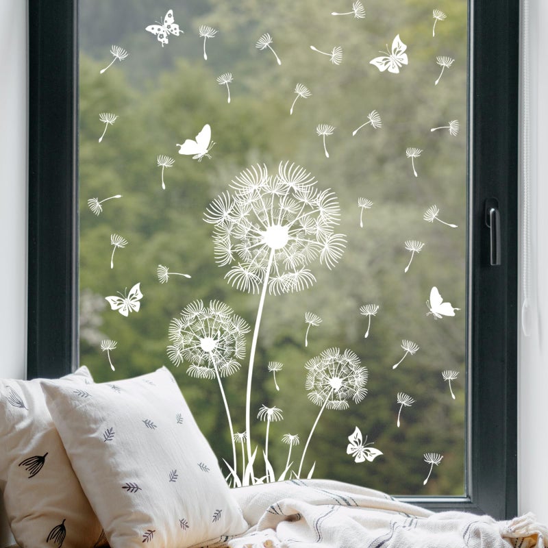 Supzone White Dandelion Window Clings Flying Flowers Butterflies Spring Summer Window Decals Anti-Collision Glass Doors Stickers Decoration Gifts for Mom - Image 3
