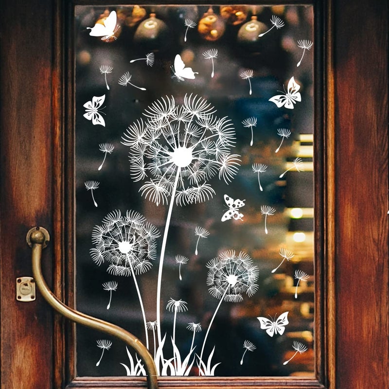 Supzone White Dandelion Window Clings Flying Flowers Butterflies Spring Summer Window Decals Anti-Collision Glass Doors Stickers Decoration Gifts for Mom - Image 2