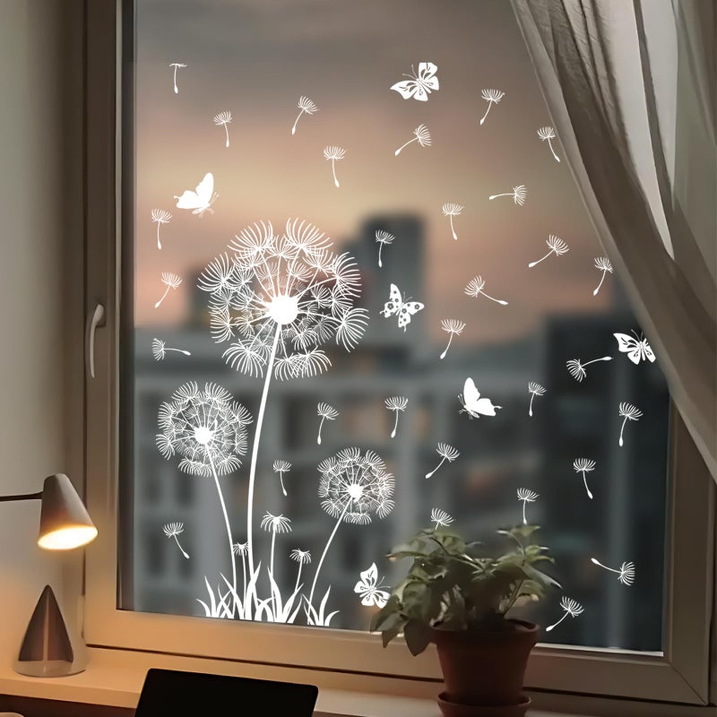 Supzone White Dandelion Window Clings Flying Flowers Butterflies Spring Summer Window Decals Anti-Collision Glass Doors Stickers Decoration Gifts for Mom - Image 4