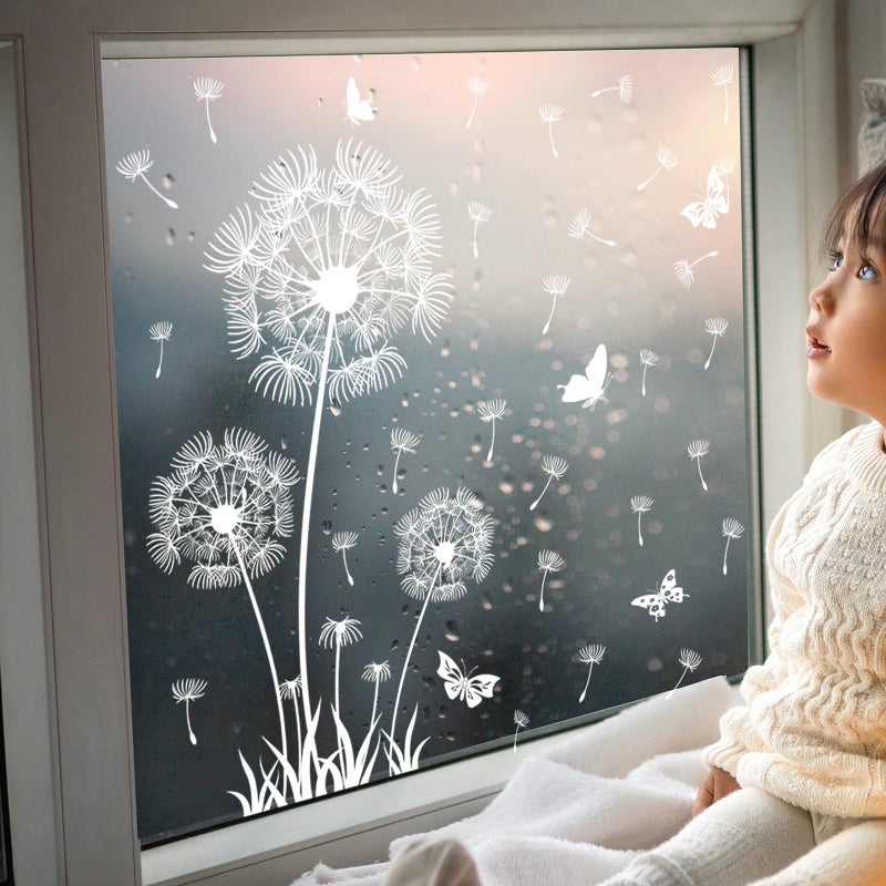 Supzone White Dandelion Window Clings Flying Flowers Butterflies Spring Summer Window Decals Anti-Collision Glass Doors Stickers Decoration Gifts for Mom - Image 5