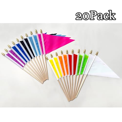 LyButty 20 Pack Solid Color Blank Pennant Flags Set on Wood Stick Small Mini Plain White Red Orange Blue Yellow Green Black Purple Pink DIY Graffiti Flags,5x8 Inch - Image 5