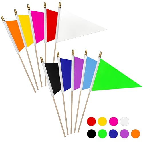 LyButty 20 Pack Solid Color Blank Pennant Flags Set on Wood Stick Small Mini Plain White Red Orange Blue Yellow Green Black Purple Pink DIY Graffiti Flags,5x8 Inch - Image 1