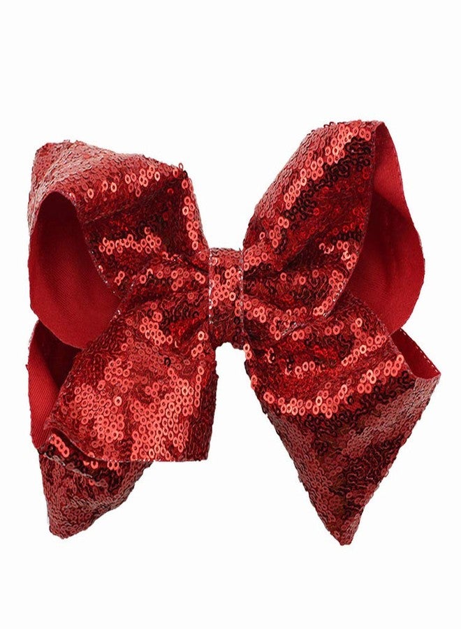 IRIDESCENT Party Hair Bows Clips 2pcs Large Bling Sparkly Glitter Sequins Alligator Nylon Mesh Ribbon Bowknot Hairpins for Baby Girls Kids Children Christmas Red Green - Image 2